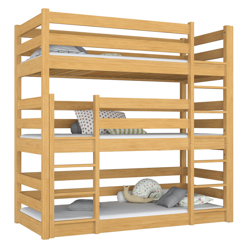 Triple bunk bed wooden natural pine – three sleeping places, scandi children’s room