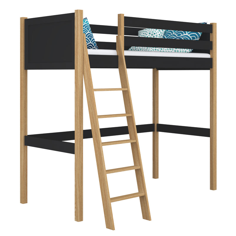 Black and Oak Wooden Loft Bed – Children’s Room, Solid Wood, Scandi Style