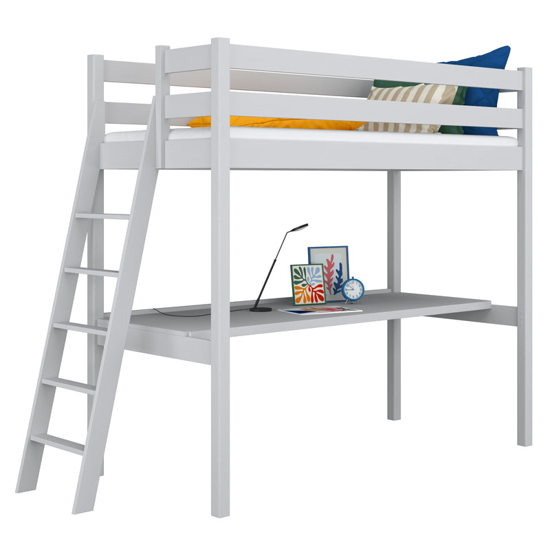 Grey Wooden Loft Bed with Desk – Children’s Room, Scandi Nizio