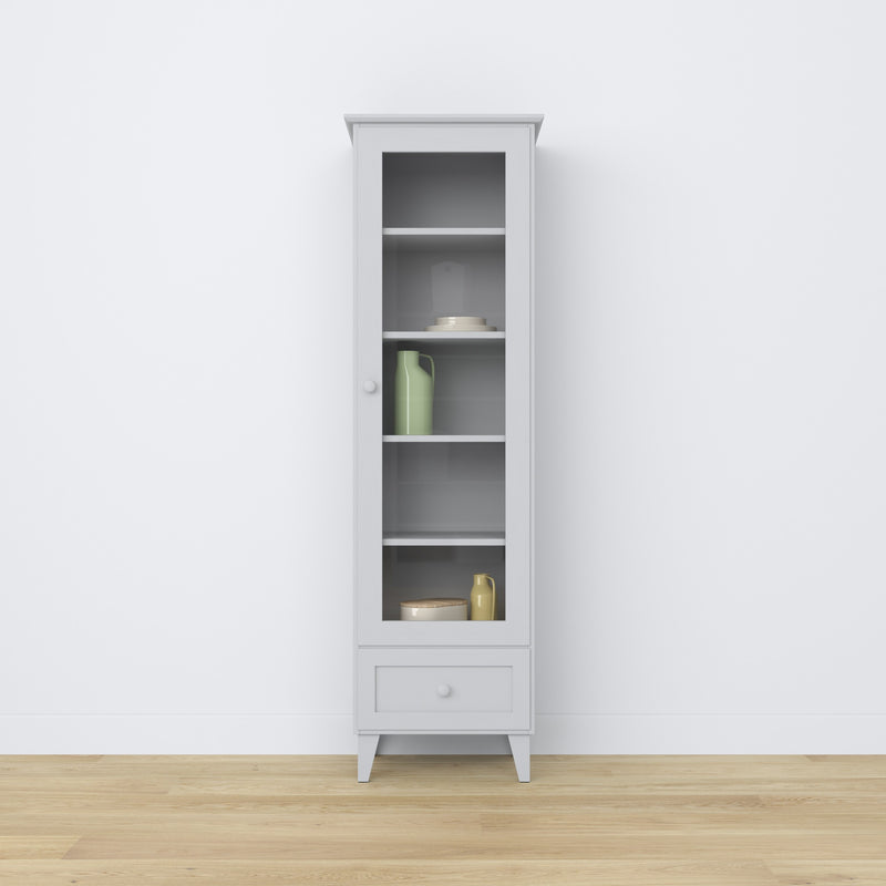 Witryna z szufladą drewniane popielaty 57 cm – salon, styl skandynawski Nizio