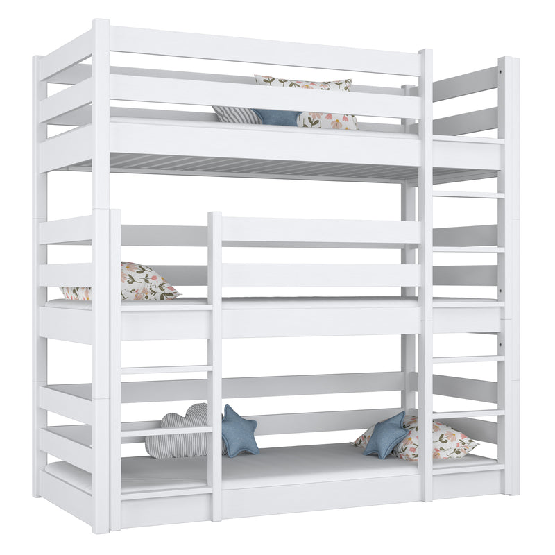 Triple bunk bed N01 wooden in custom RAL/NCS color – solid wood, Nizio