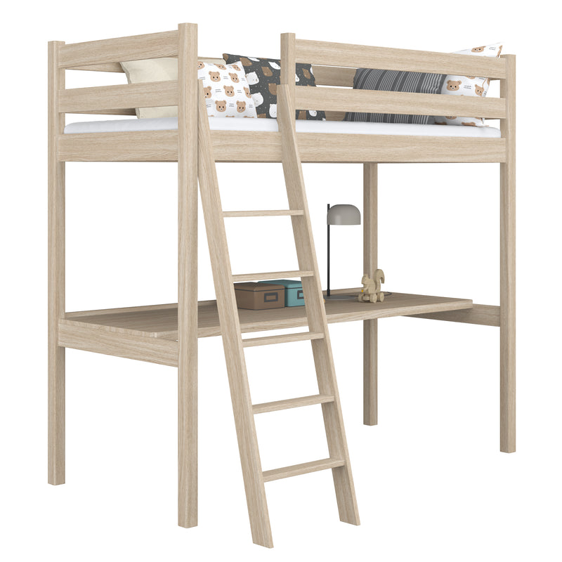 Oak Loft Bed with Desk Bleached Oak – Children’s Room, Scandi Nizio