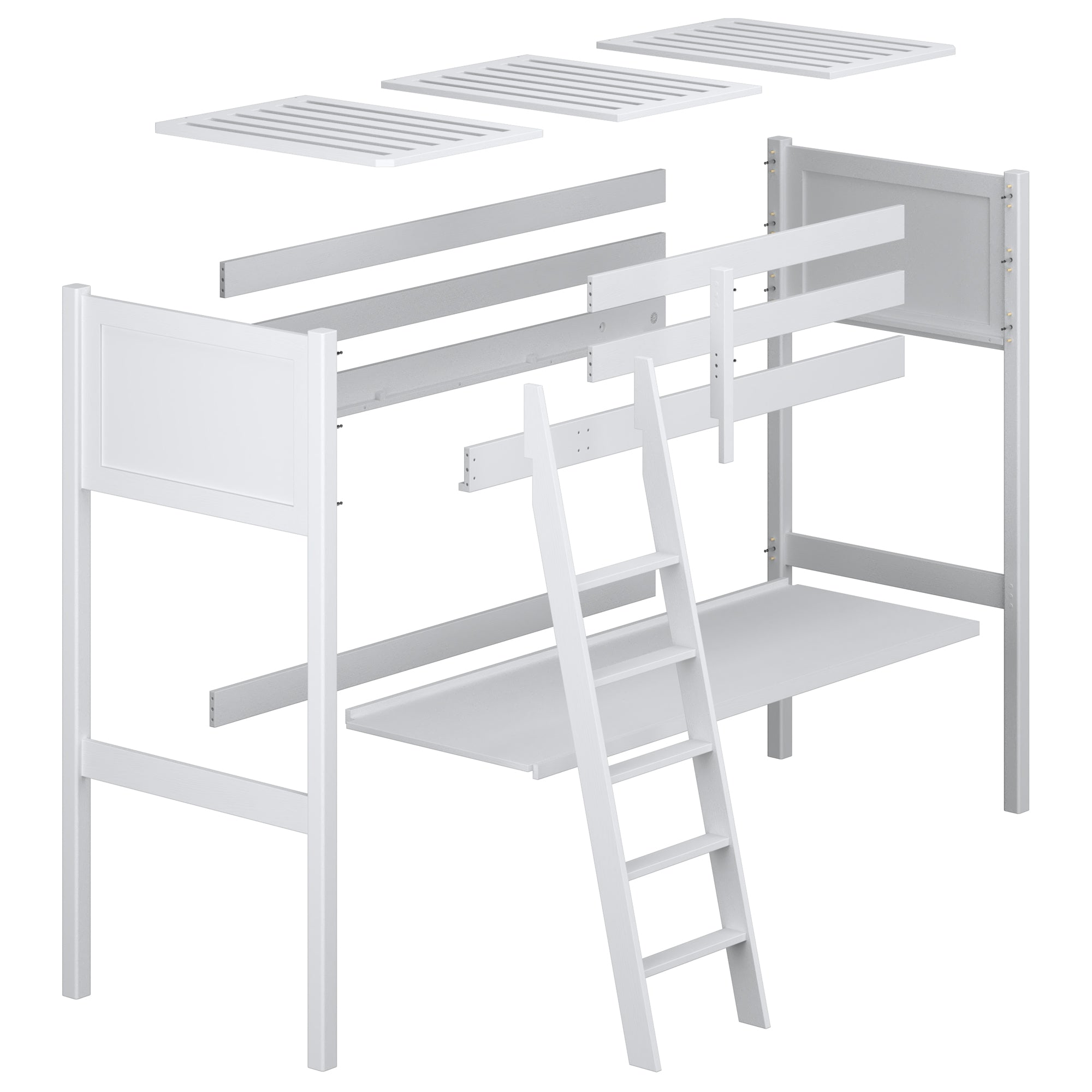 Loft bed with desk grey wooden – dimensions, Nizio Home