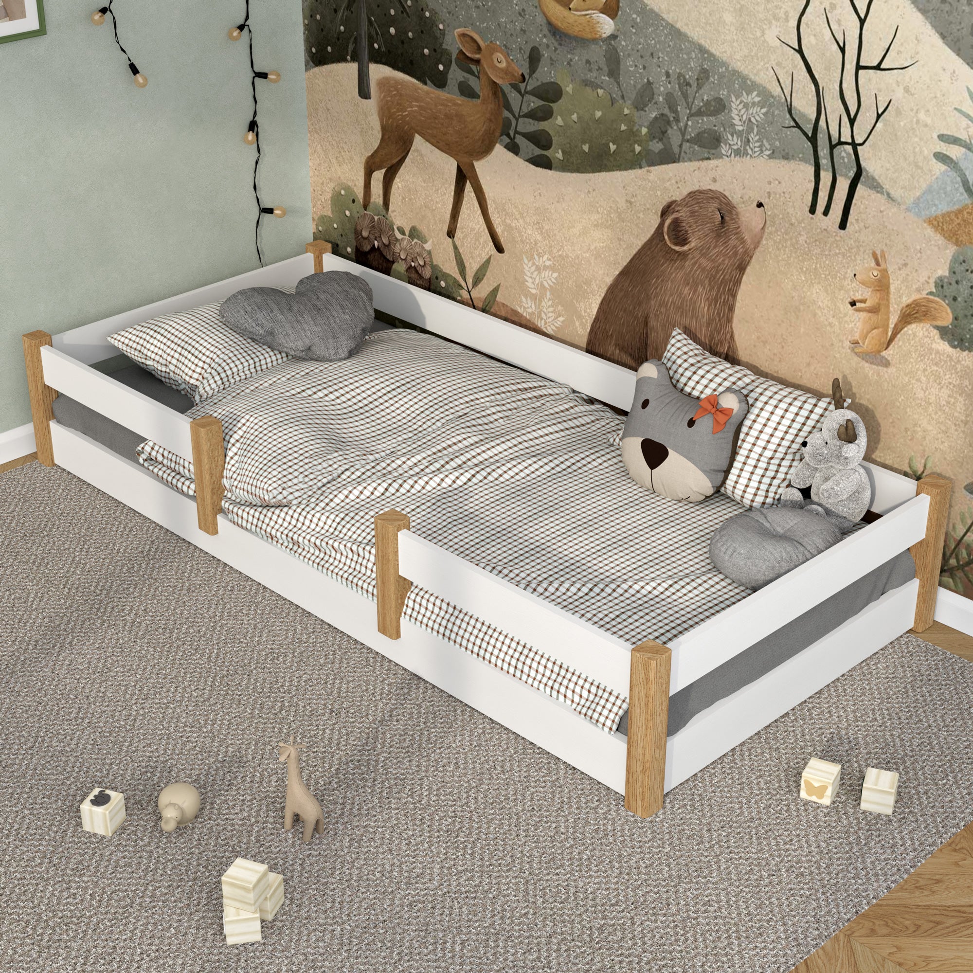 Low Bed Wooden White and Oak – Joint Details, Nizio Home