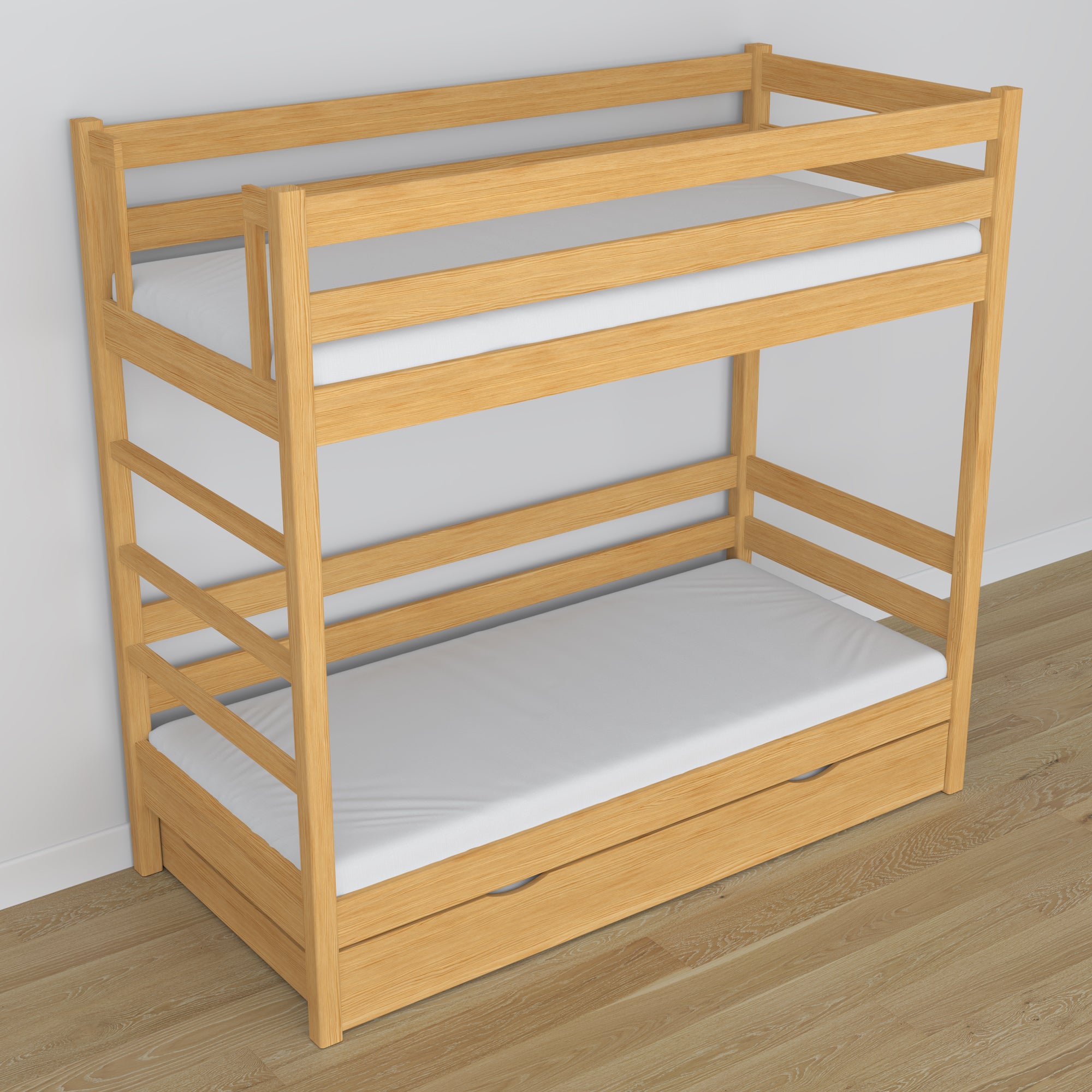 Natural Pine Wooden Bunk Bed – Interior of Mattress Drawer, Children’s Room