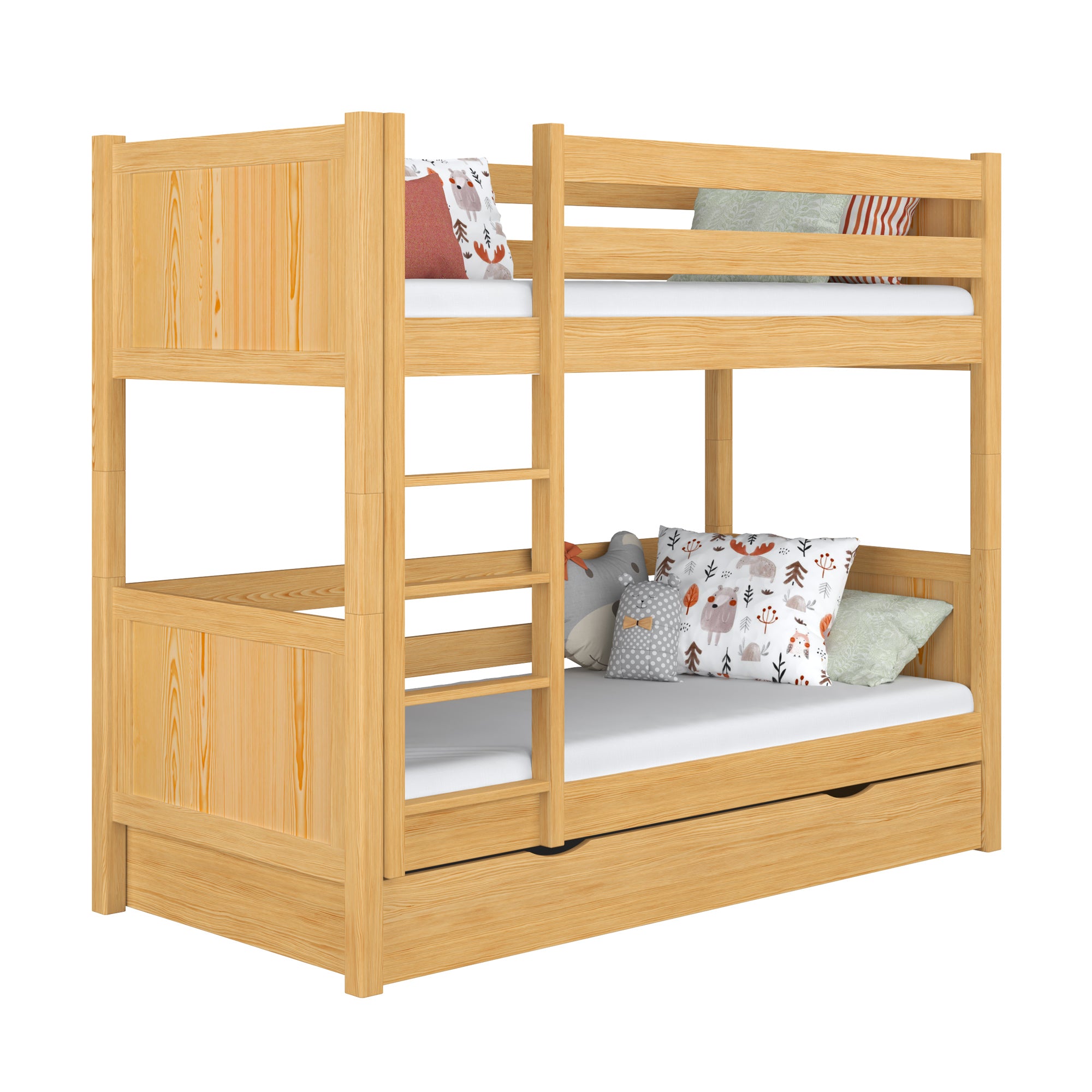 Natural Pine Wooden Bunk Bed with Drawer – Children’s Room, Solid Wood, Scandi