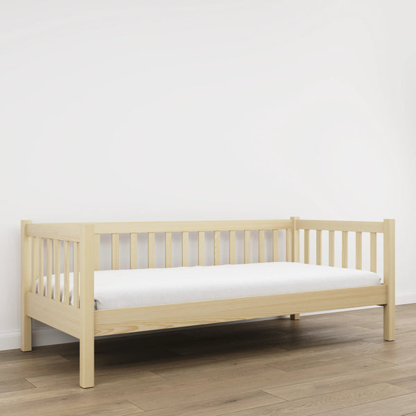 Clear pine sofa bed – wooden side barrier, child safety
