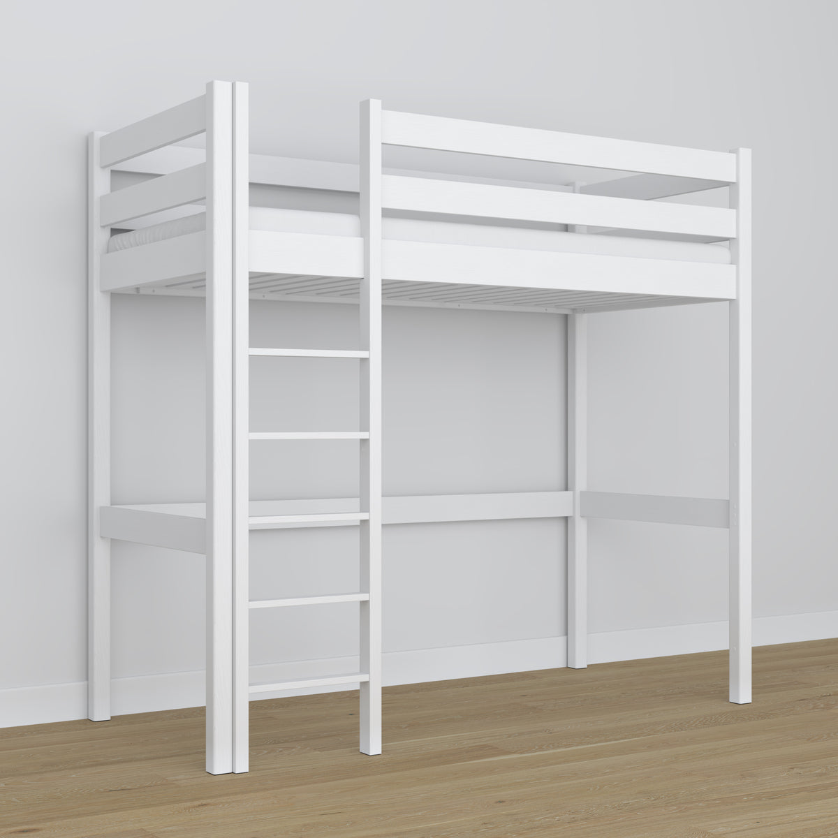 Loft bed white wooden – dimensions and diagram, Nizio