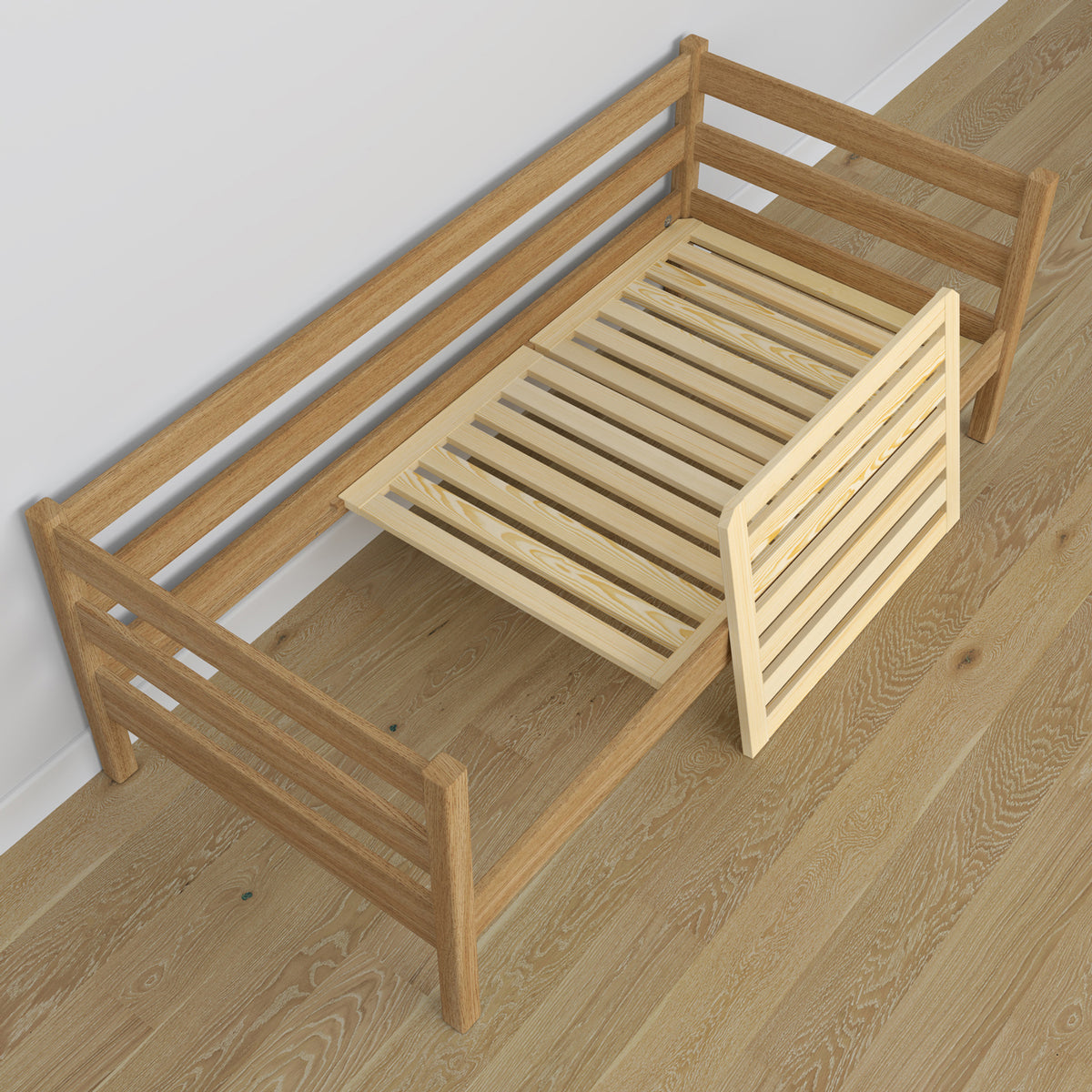 Sofa bed oak natural oak – angled view, scandi
