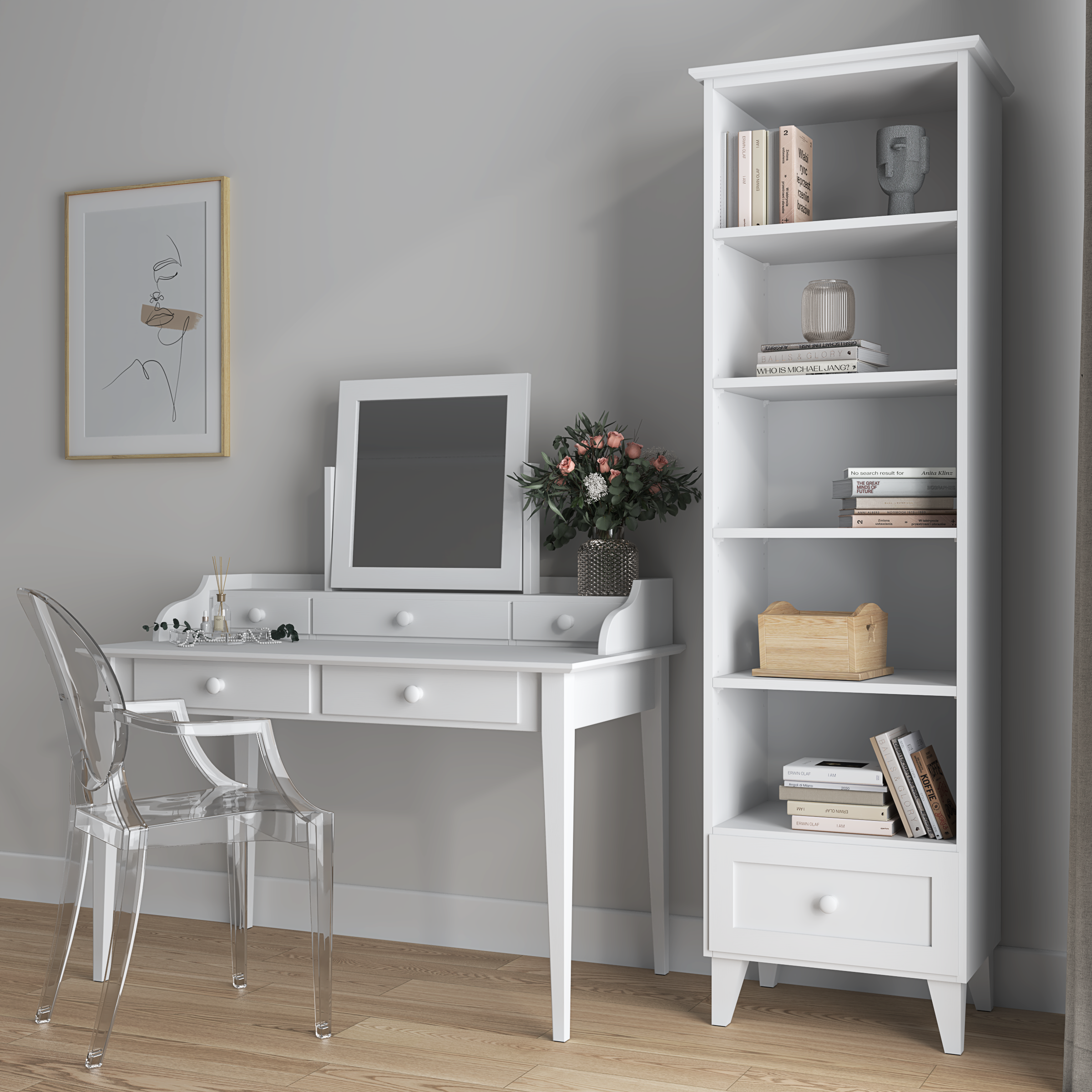 Wooden shelf 1S 57 Scandi white