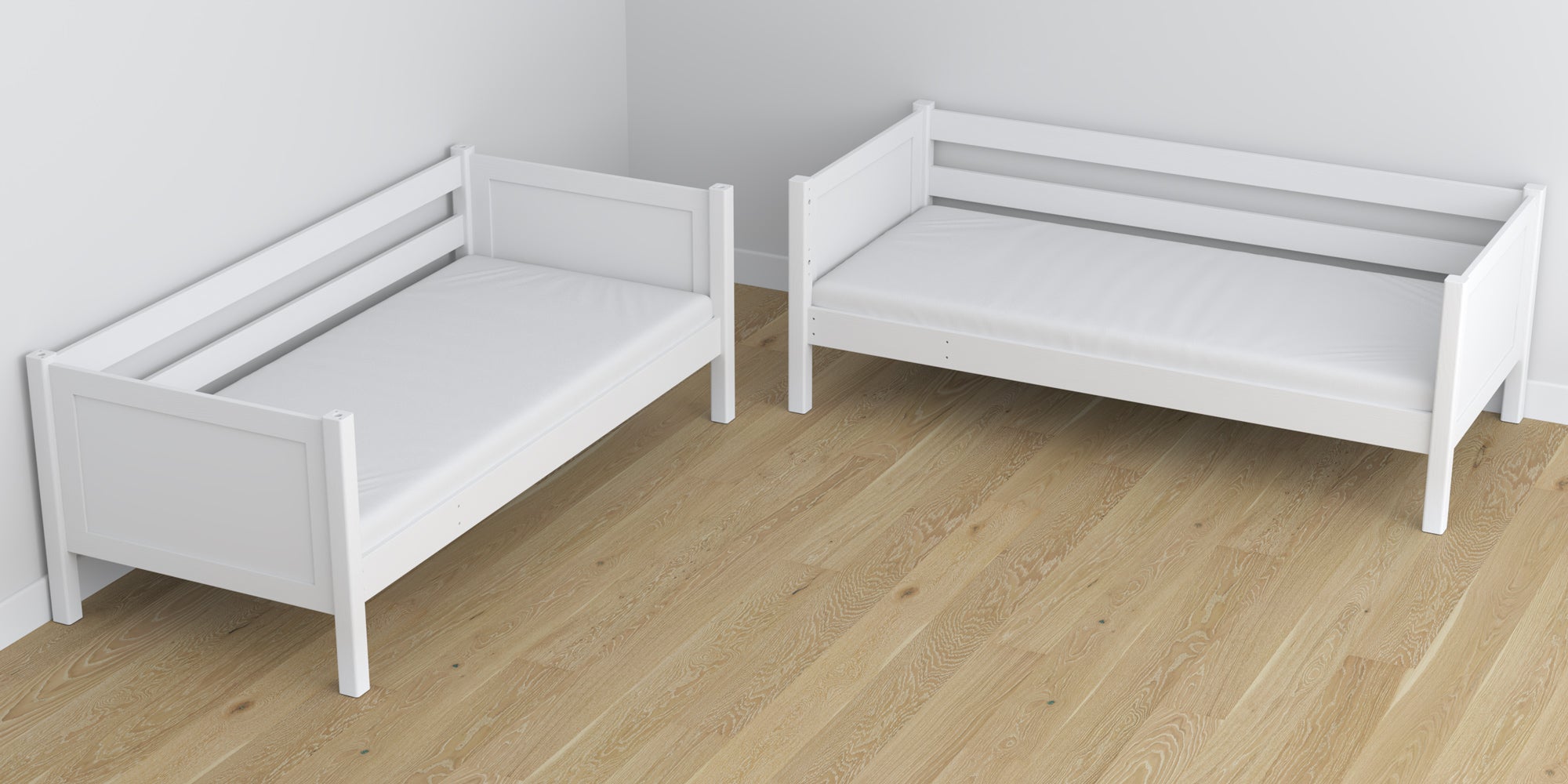 White Wooden Bunk Bed with Drawer – Scandi Children’s Room Arrangement