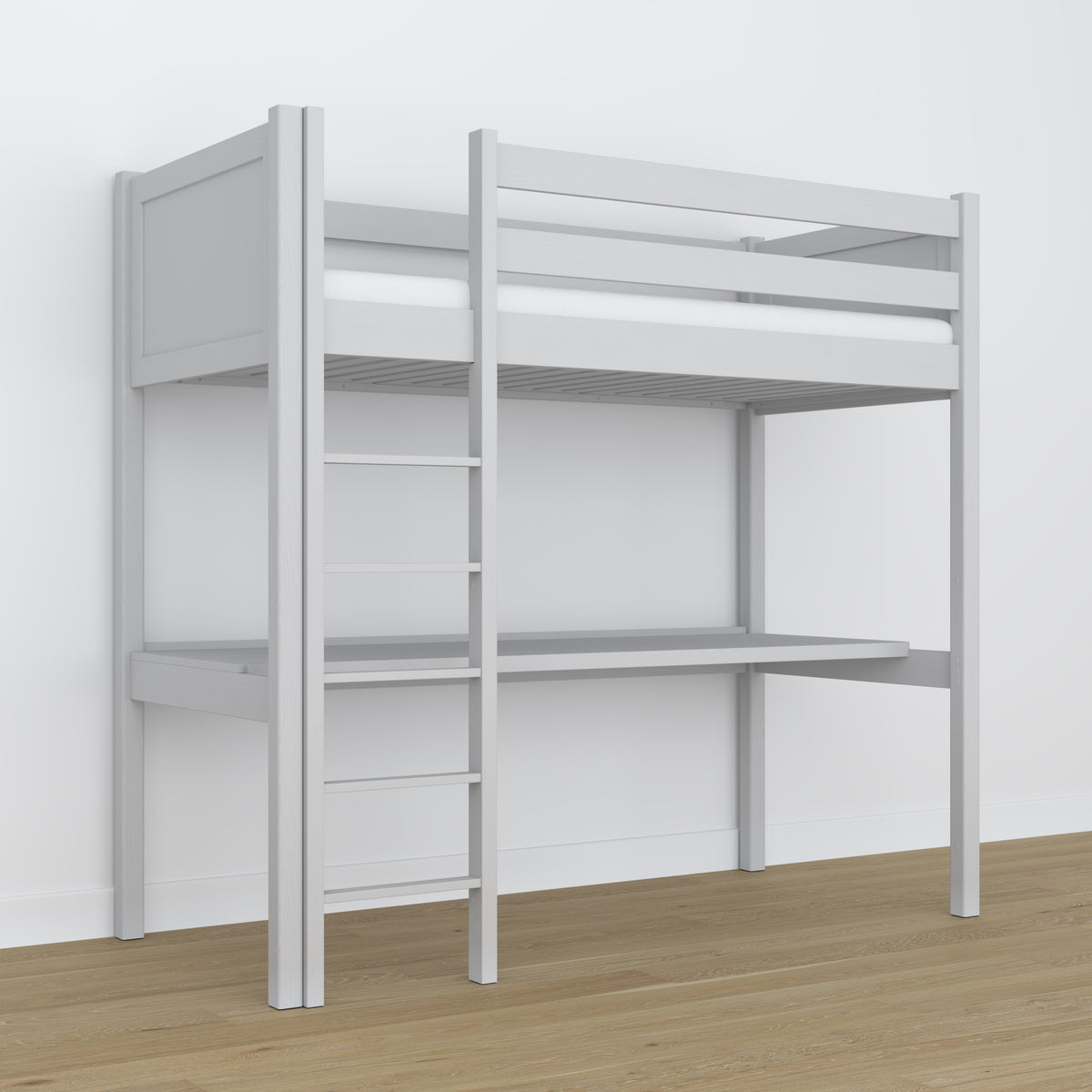 Grey Wooden Loft Bed with Desk – Ladder and Joint Details