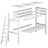 Loft bed white with desk – tabletop and wooden joints, close-up
