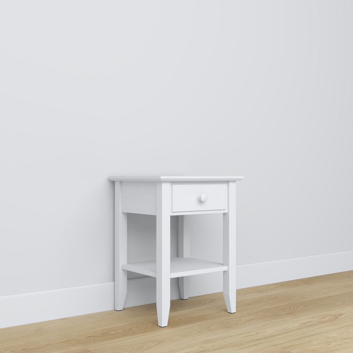 Bedside table N01 white – wooden, front view, Nizio Home