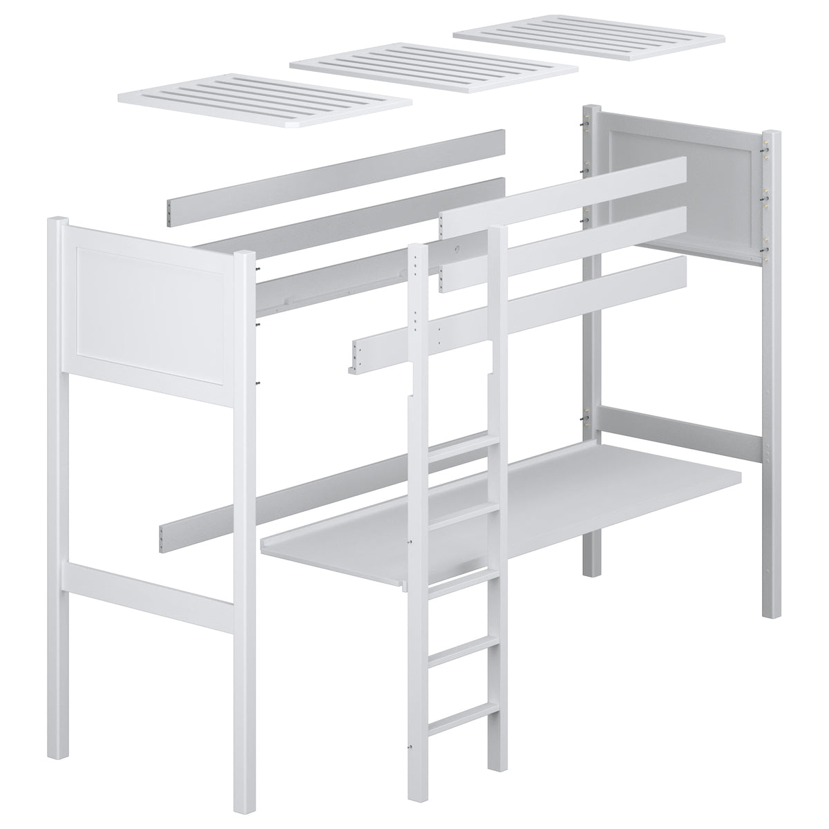 Loft bed with desk bleached oak oak – dimensions, Nizio Home