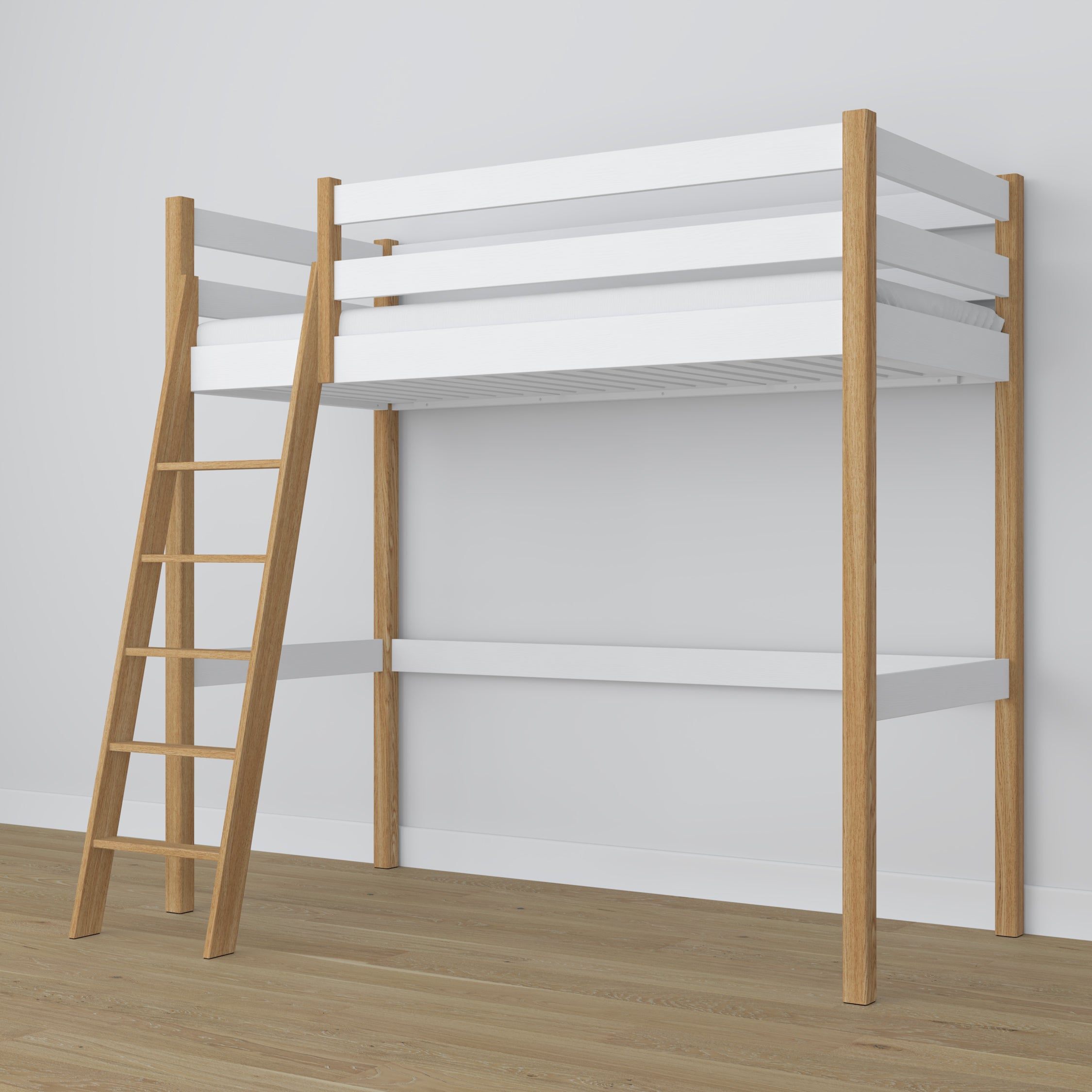 Loft bed white/oak wooden – dimensions and diagram, Nizio