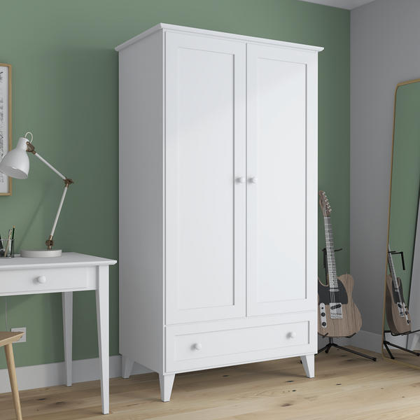 Wooden wardrobe 2D1S Scandi white