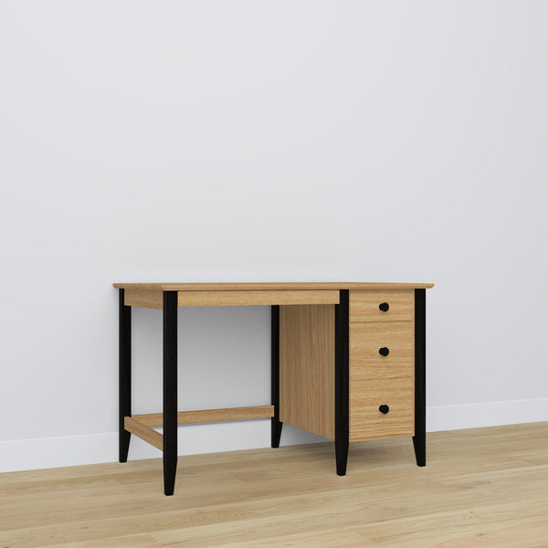 Biurko 3S dąb naturalny z czernią – dębowe, kompaktowy blat, widok frontalny, Nizio