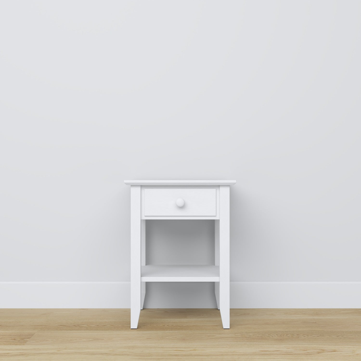 Bedside table N01 wooden white – handle and drawer front, close-up