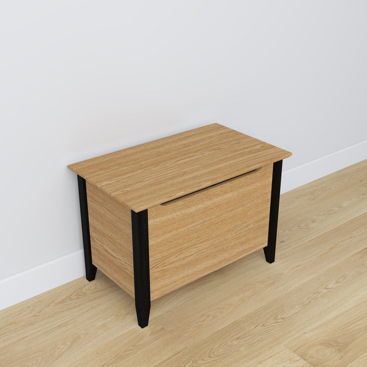 Chest natural oak with black oak wood – side view, furniture proportions, Nizio