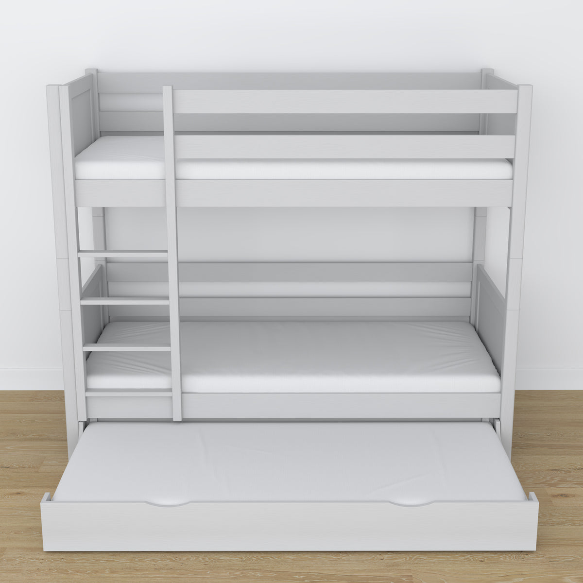 Grey Bunk Bed – Wooden Slatted Frame, Mattress Drawer