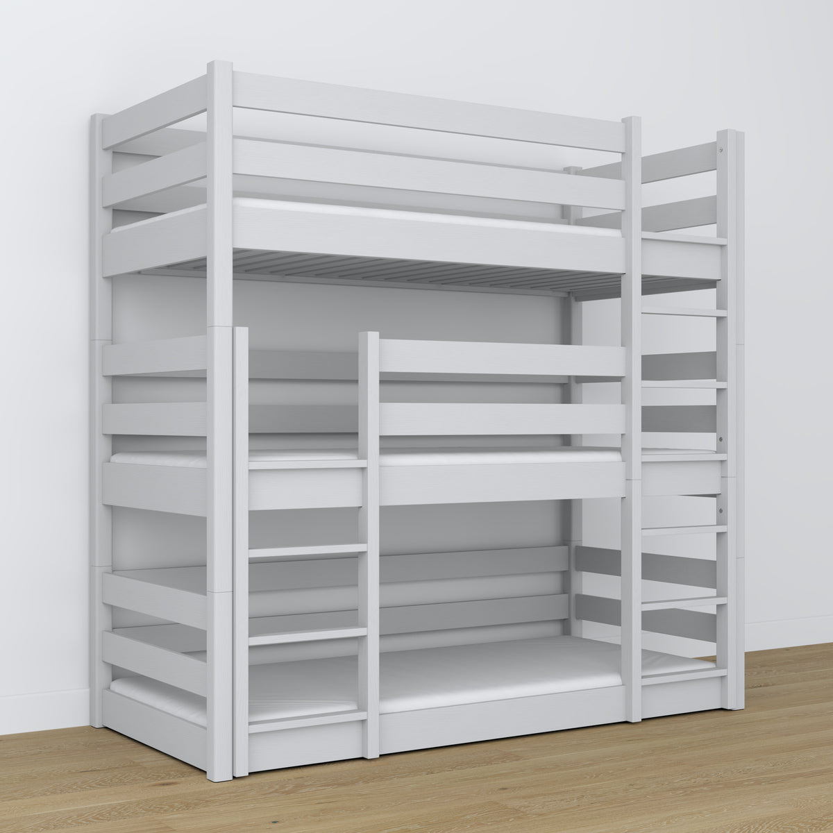 Triple bunk bed wooden grey – maximum use of room space