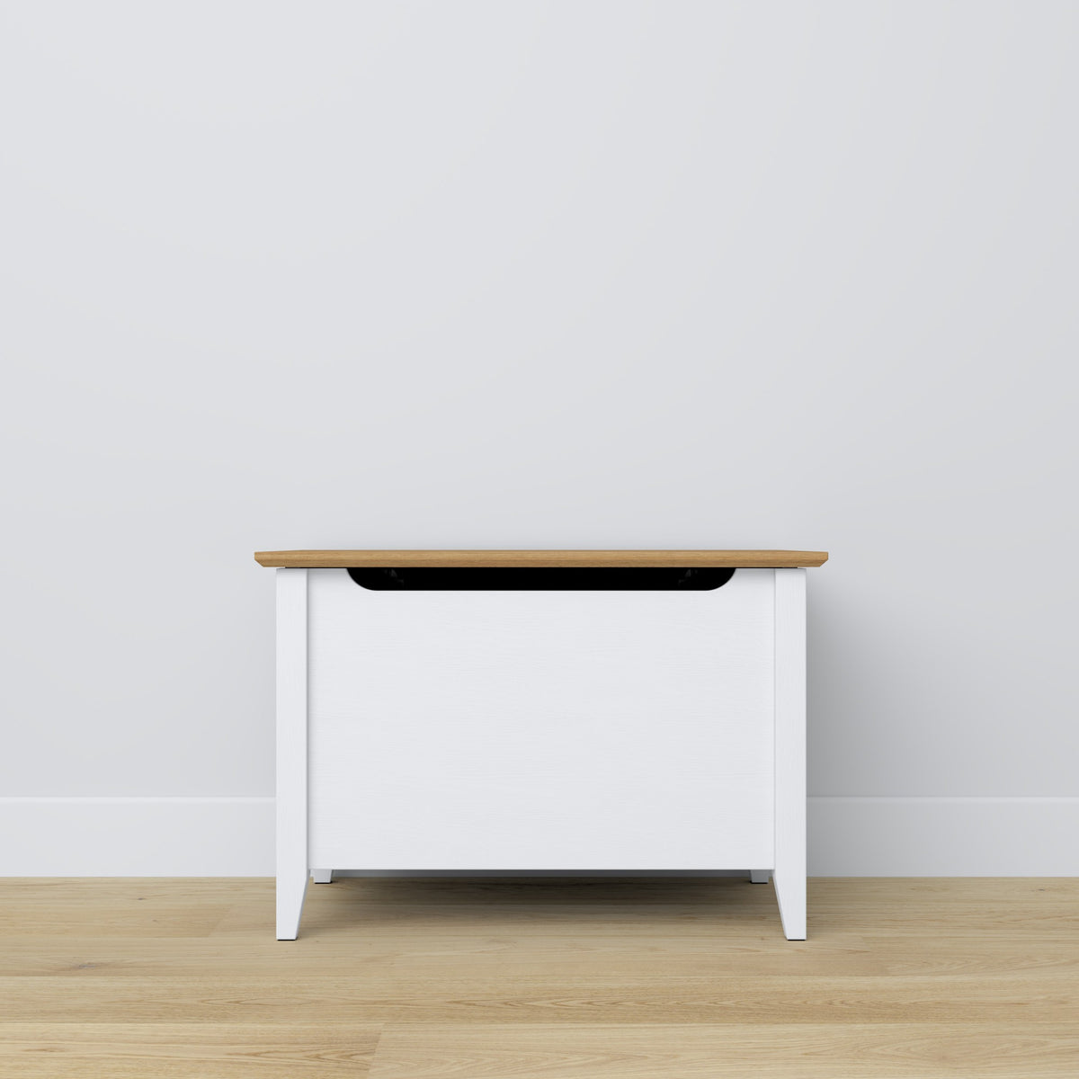 Chest wooden white with oak – storage and seating, Scandinavian style by Nizio
