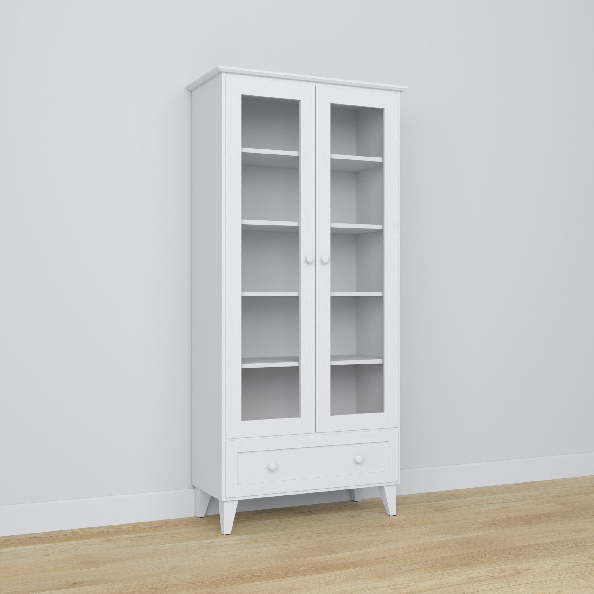 Display cabinet 1S 90 white – wooden, glass door, front view