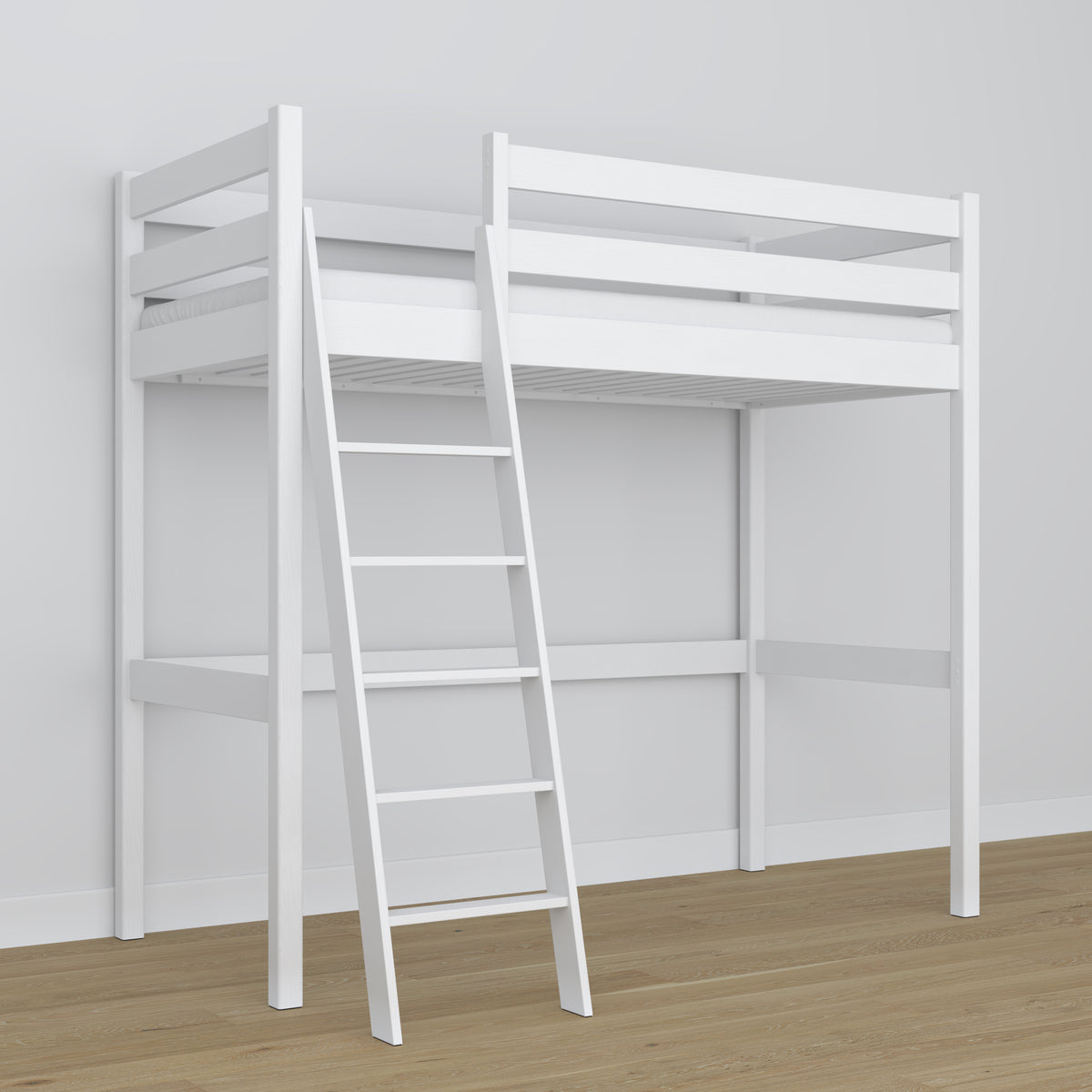 White Wooden Loft Bed – Children’s Room Proportions, Nizio