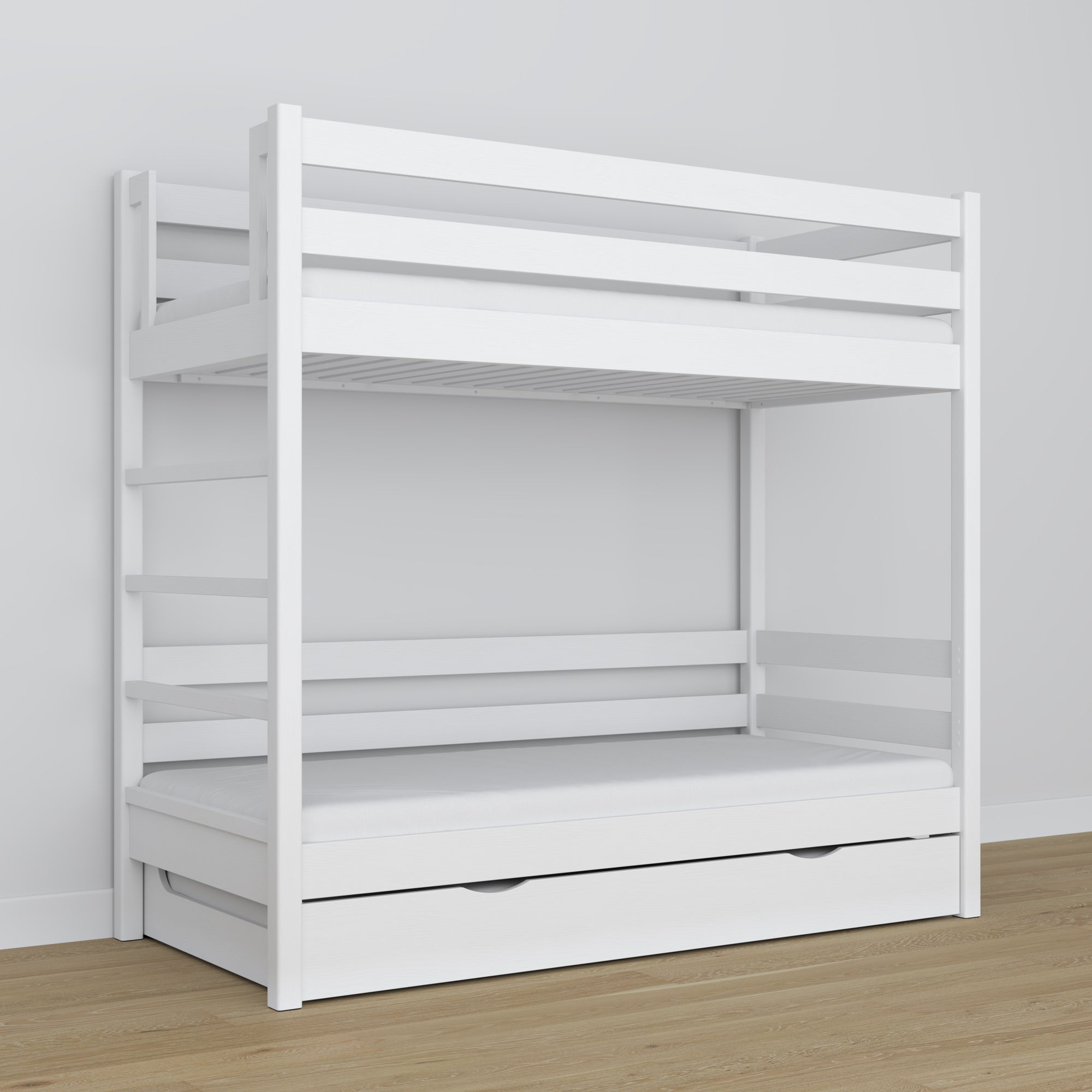White Bunk Bed – Wooden Slatted Frame, Mattress Drawer