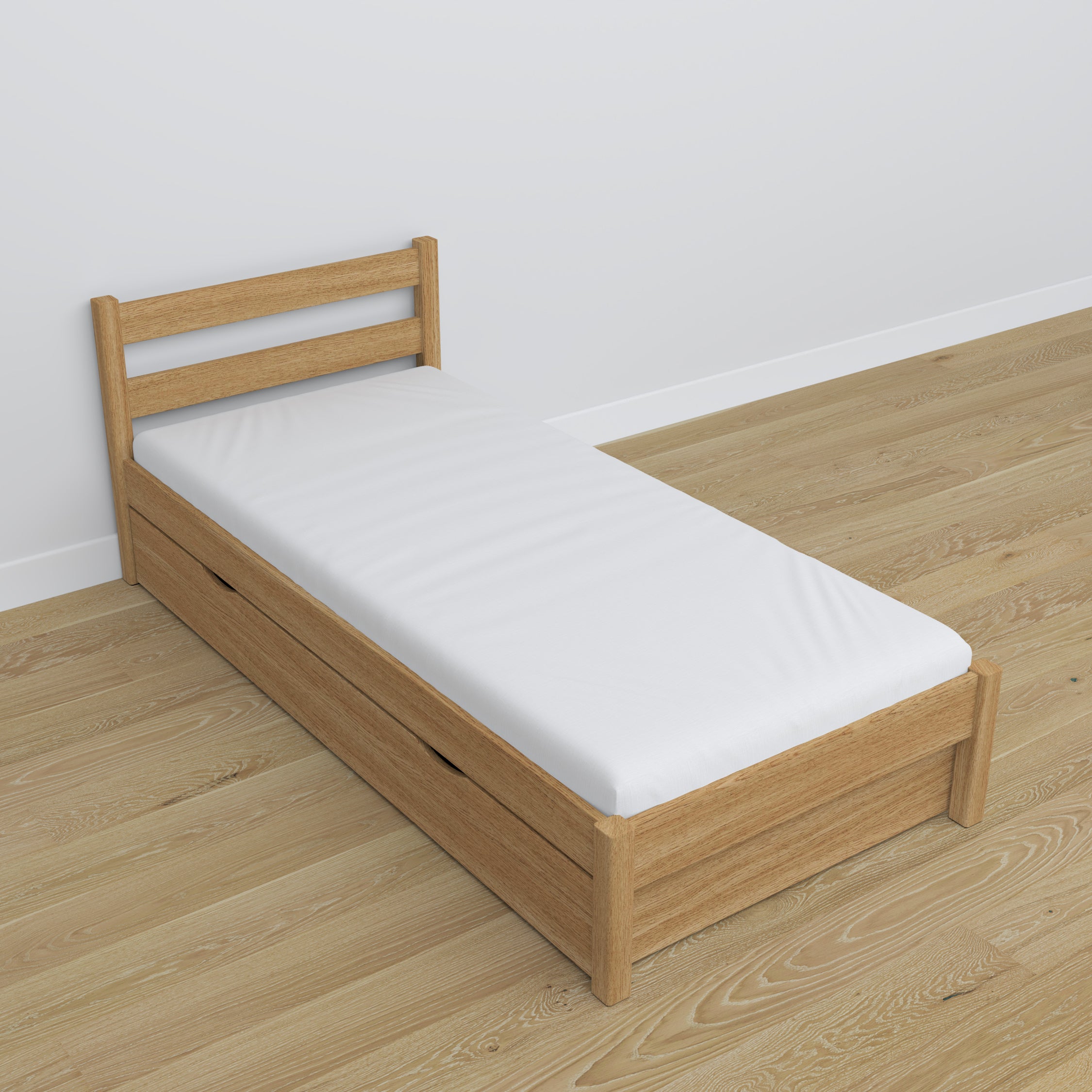 Oak bed with drawer natural oak – dimensions and diagram, Nizio Home