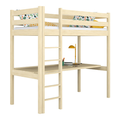 Clear Pine Wooden Loft Bed with Desk – Children’s Room, Scandi Nizio