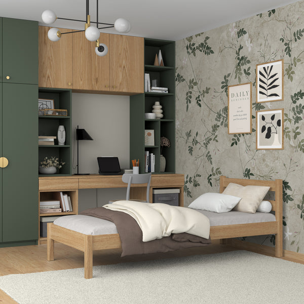 Single oak bed natural oak – children’s room, solid wood, scandi style