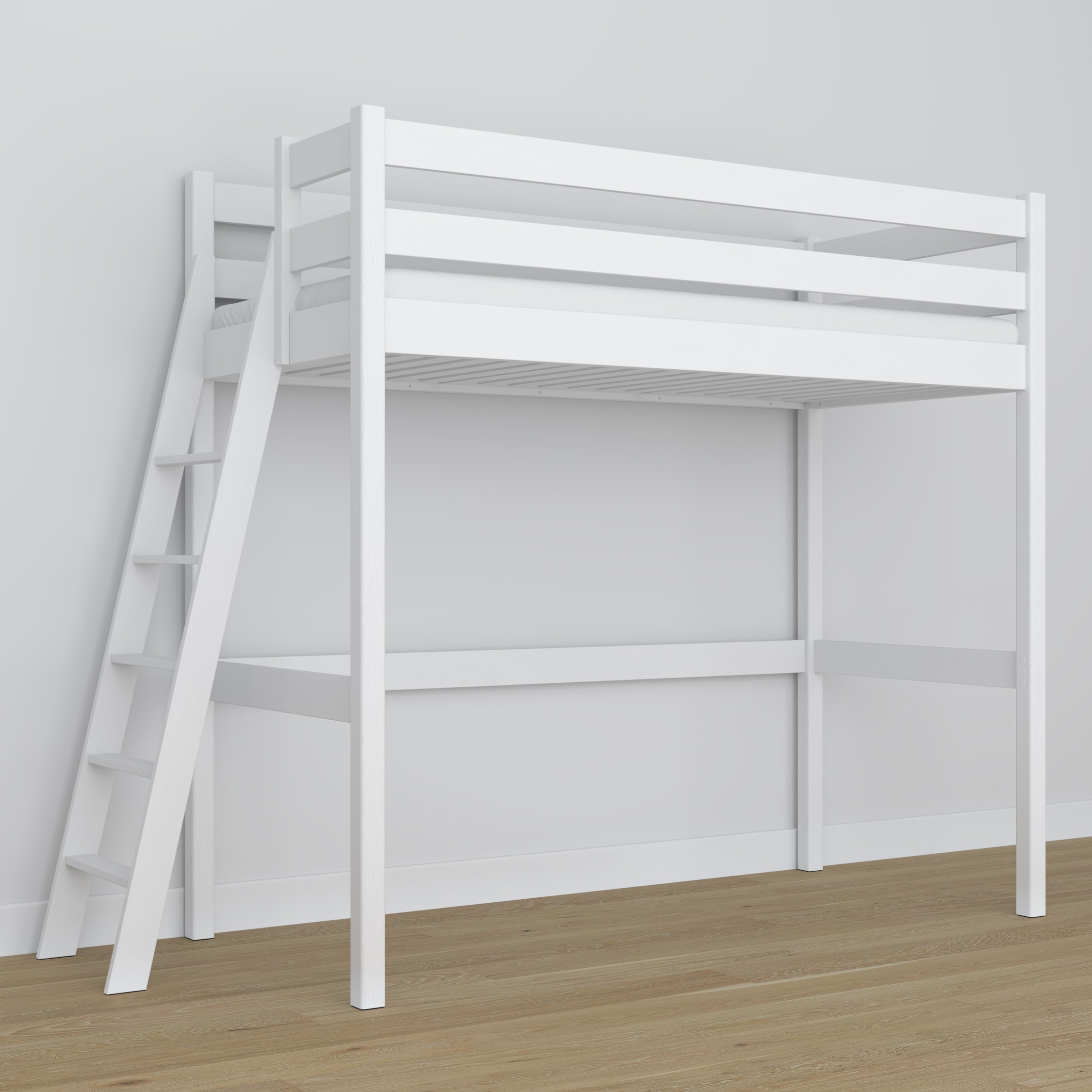 Loft bed white wooden – dimensions and diagram, Nizio