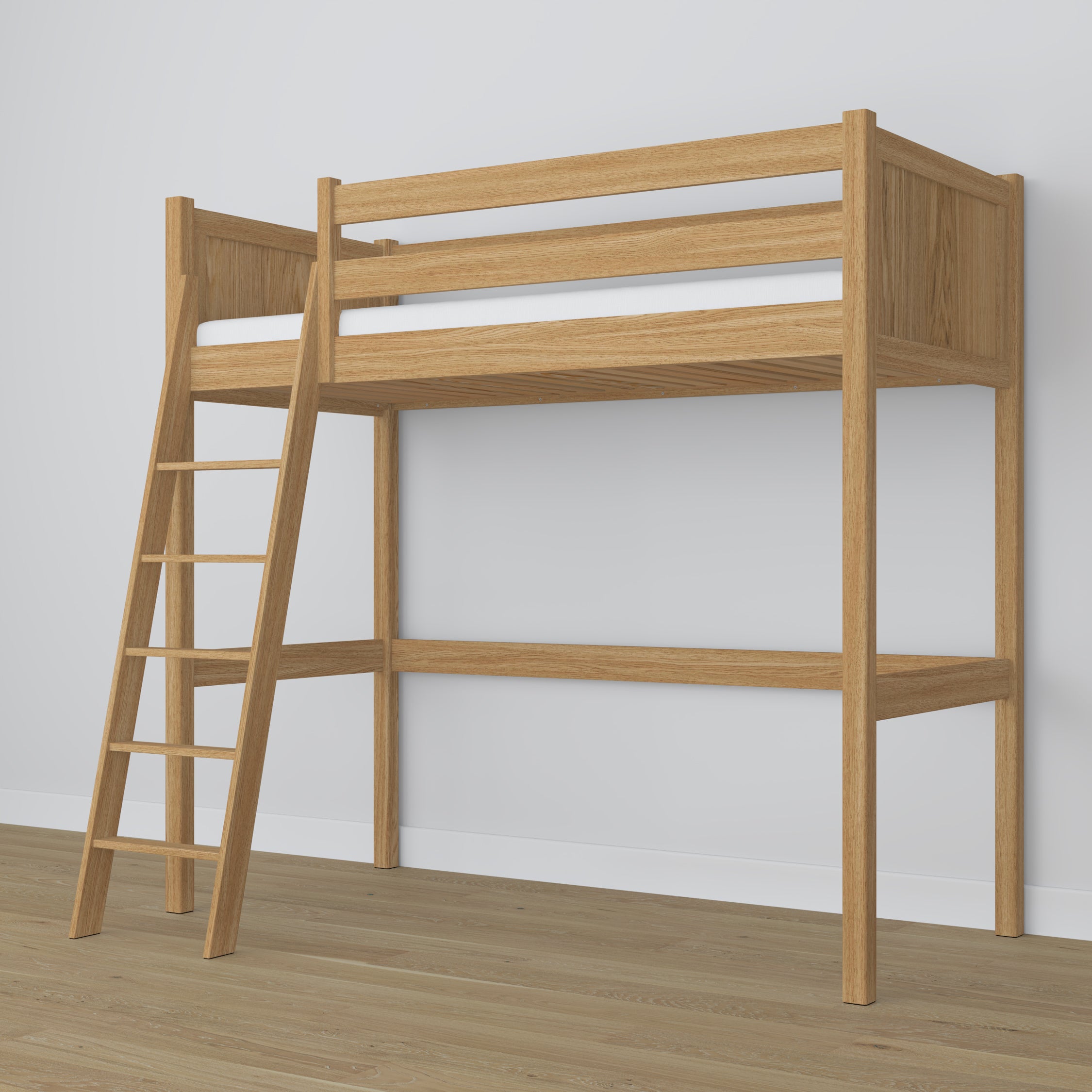 Loft bed natural oak in children’s room – scandi arrangement, oak