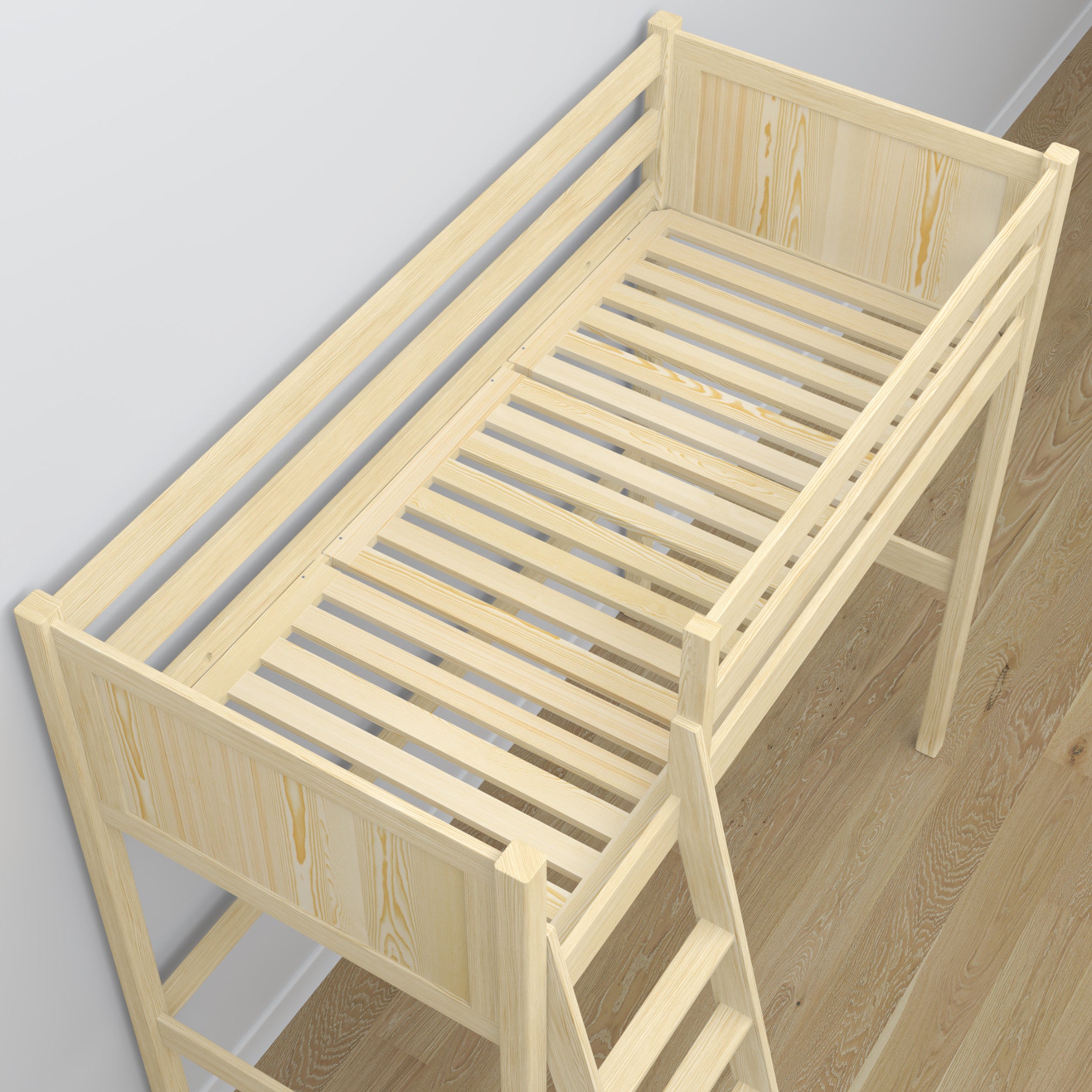 Clear Pine Wooden Loft Bed with Desk – Ladder and Joint Details