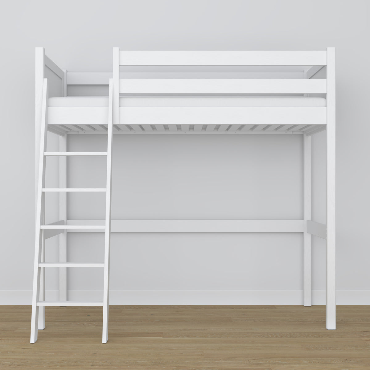 Loft bed white – wooden ladder and safety rail, Nizio Home