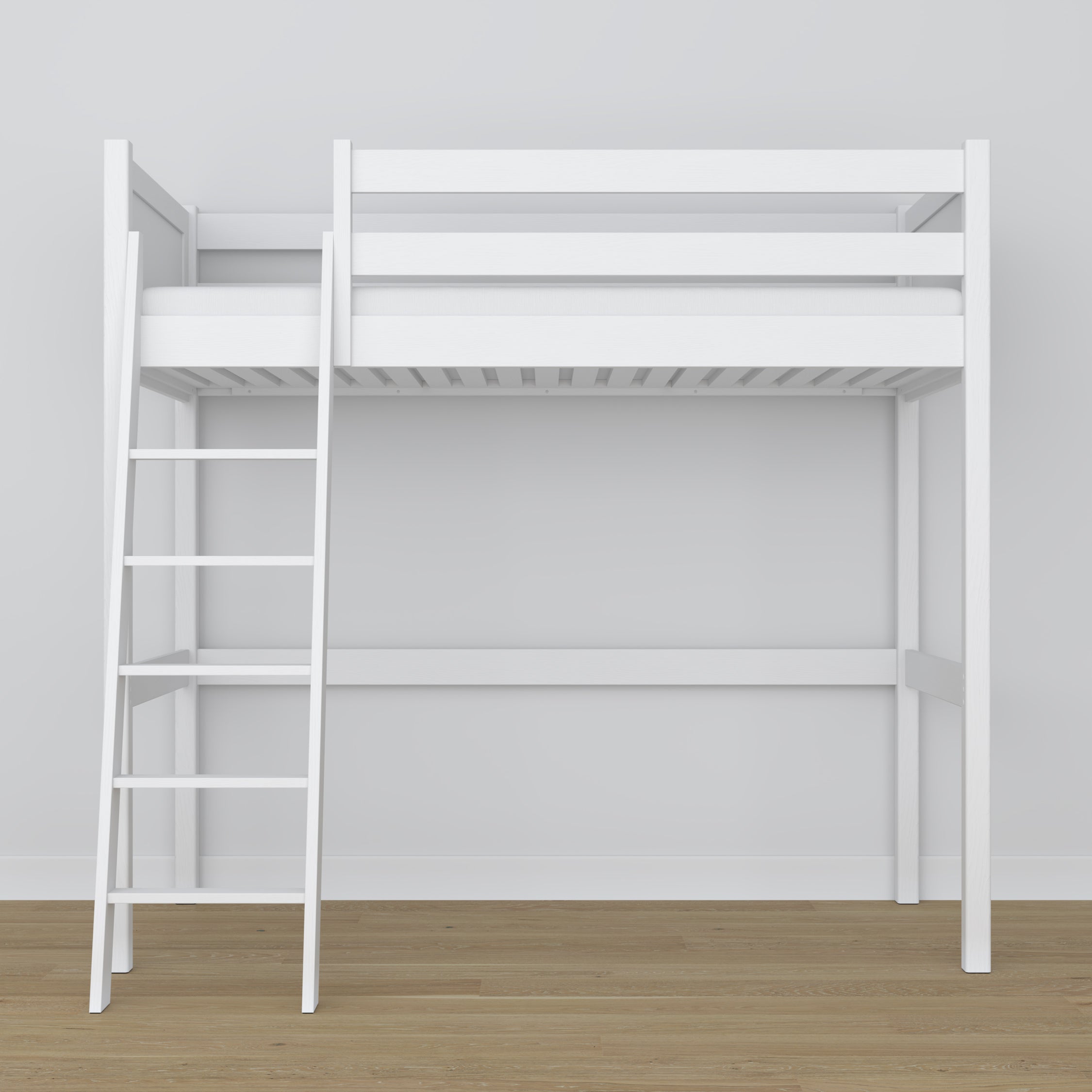 Loft bed white – wooden ladder and safety rail, Nizio Home