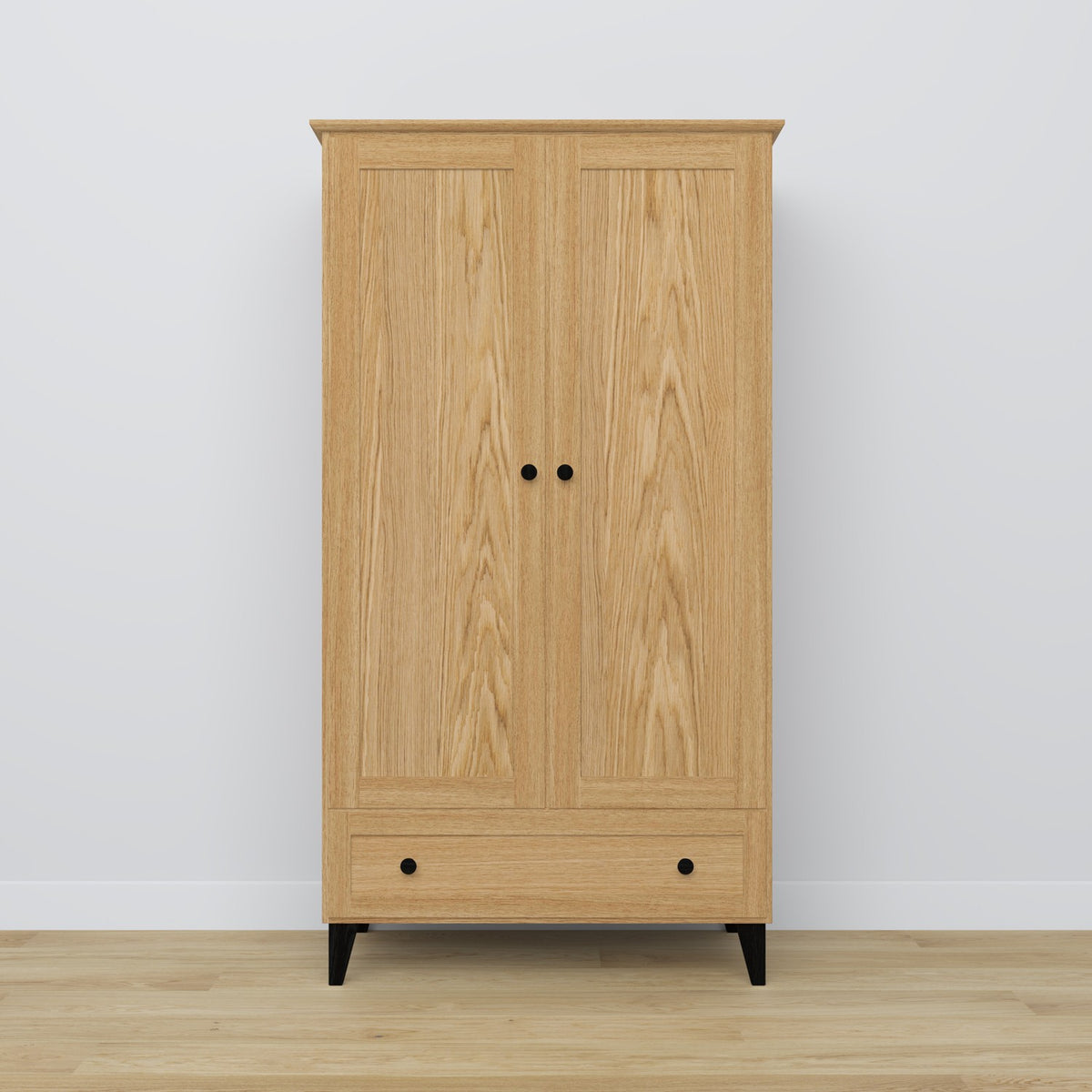 2-door wardrobe with drawer oak natural oak with black – bedroom, Scandinavian style