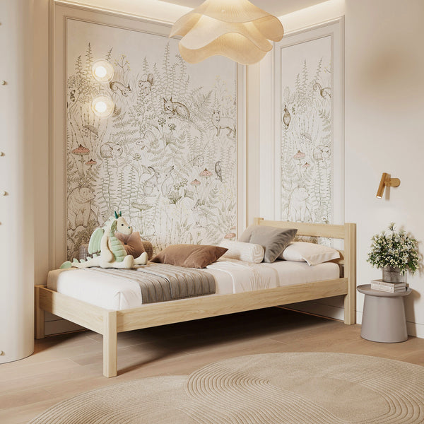 Single wooden bed clear pine – children’s room, solid wood, scandi style