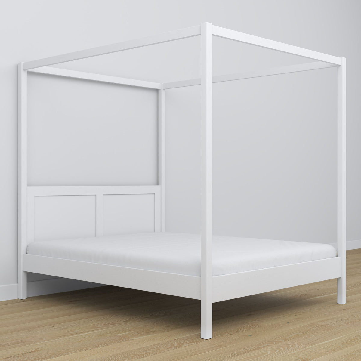 Wooden white canopy bed – dimensions and diagram, Nizio Home