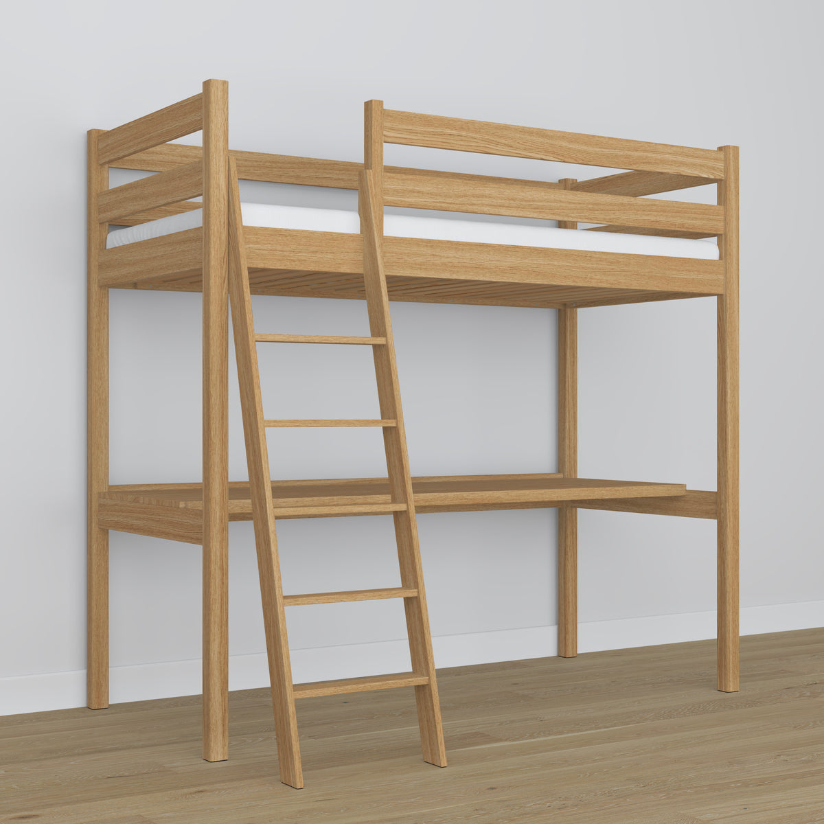 Loft bed with desk natural oak oak – dimensions, Nizio Home