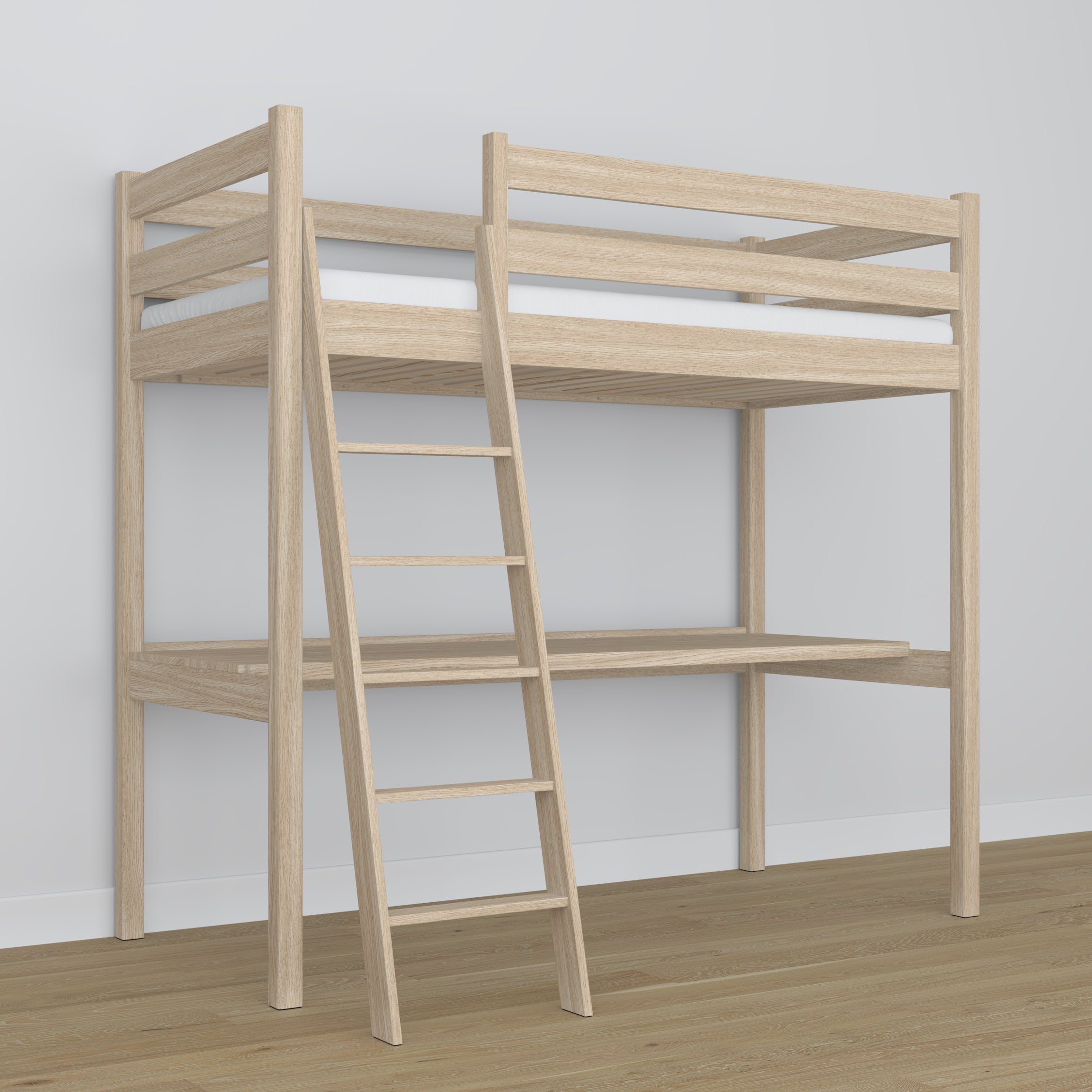 Loft bed with desk bleached oak oak – dimensions, Nizio Home