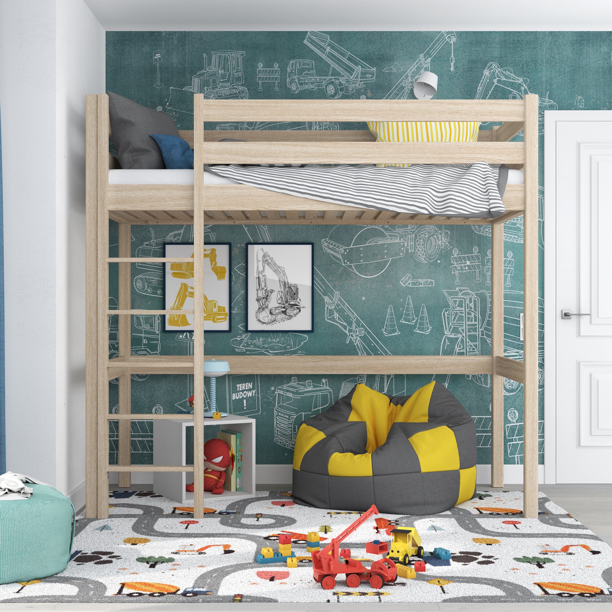 Bleached Oak Loft Bed – Children’s Room, Solid Wood, Scandi Style