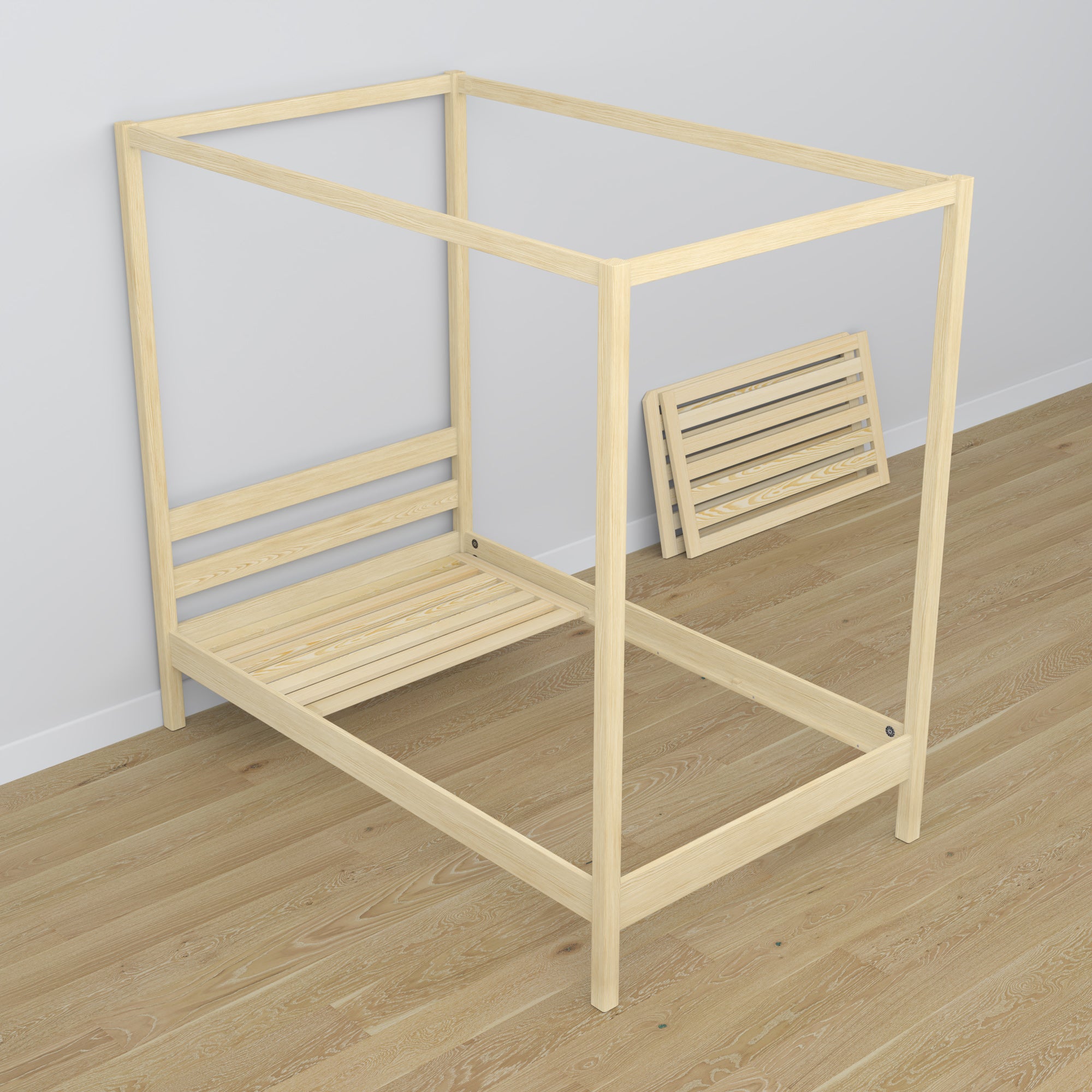 Canopy bed with drawer clear pine made of wood – dimensions, Nizio