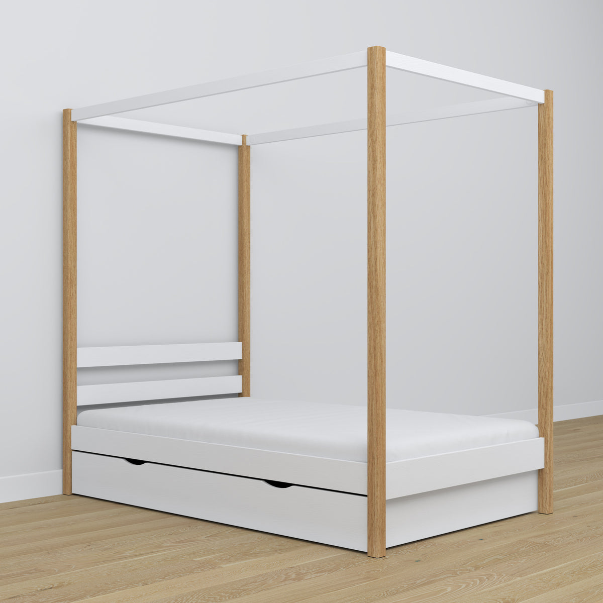 Wooden canopy bed white-oak – decorative frame, child’s room