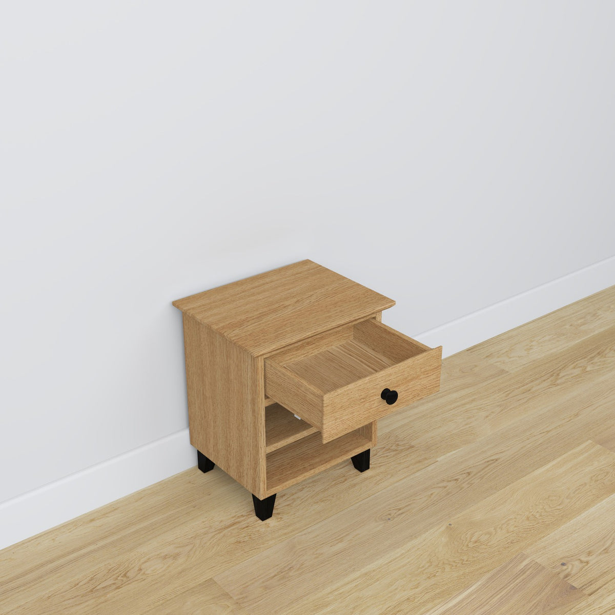 Bedside table N02 natural oak with black made of oak – side view, Nizio Home