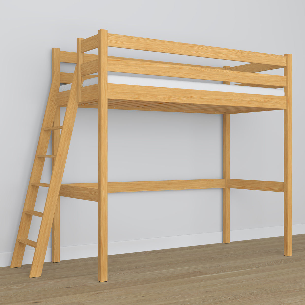 Natural Pine Wooden Loft Bed – Free Space Under the Sleeping Area, Nizio