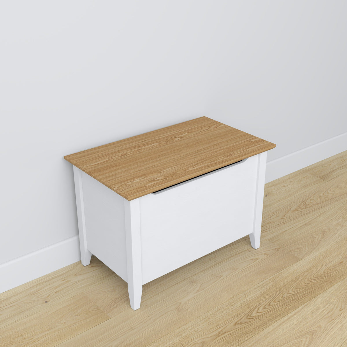 Chest white with oak wood – side view, furniture proportions, Nizio