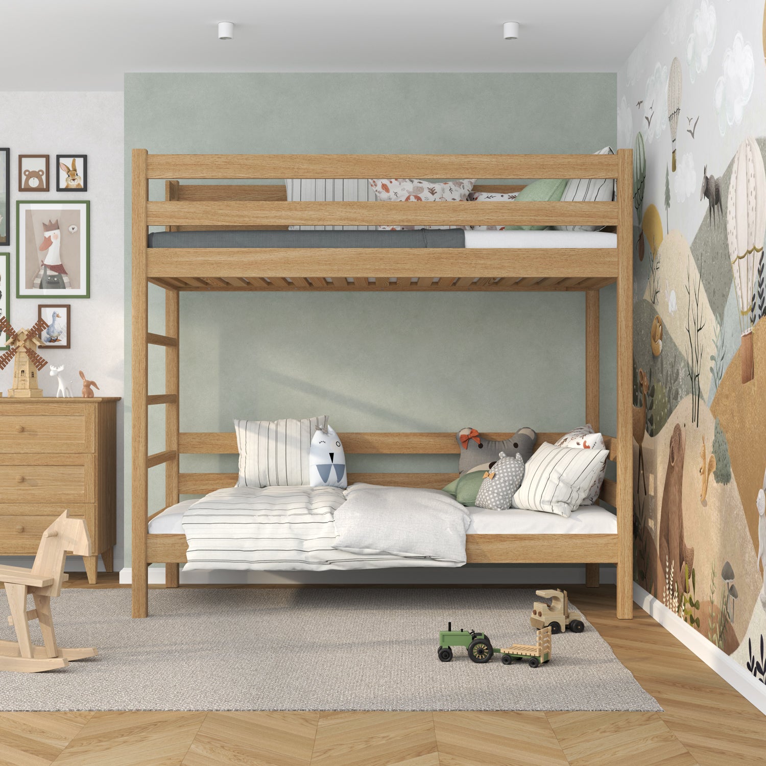 Natural Oak Bunk Bed – Oak Ladder and Safety Rail, Nizio Home
